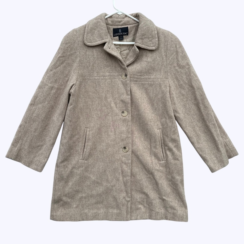 London Fog Women's Wool Blend Coat Size 10 Beige Tan Button Front Classic